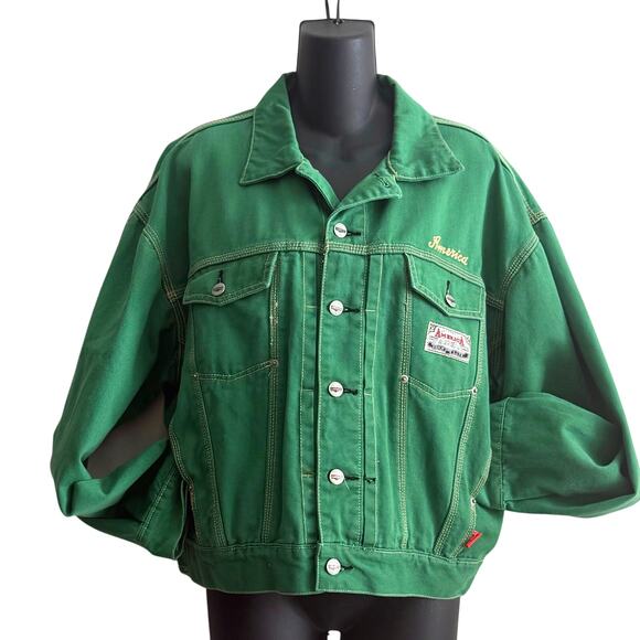 Vintage Perri Ellis America Shrink to fit green jacket oversized size S - Picture 1 of 10